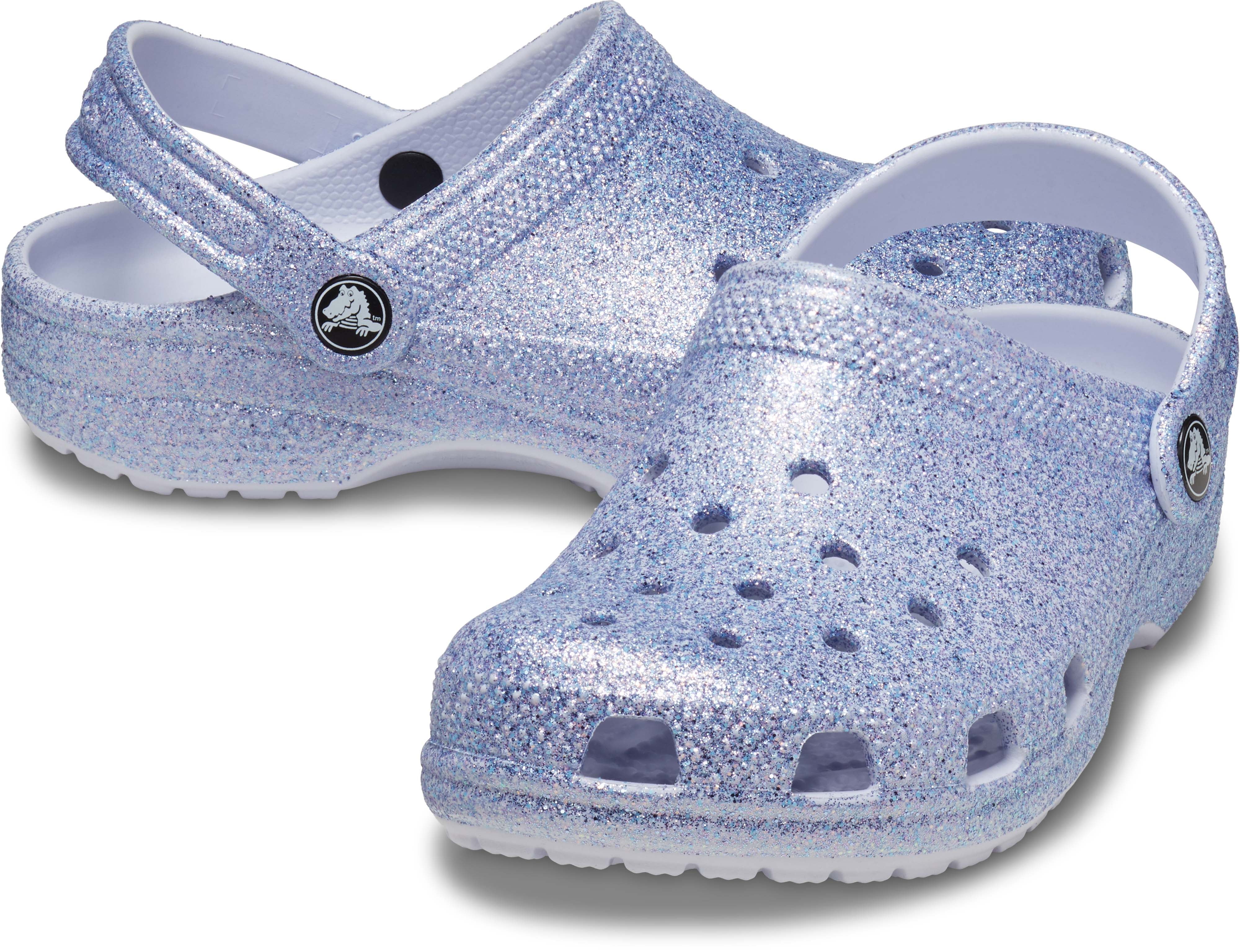 Blue glitter crocs deals